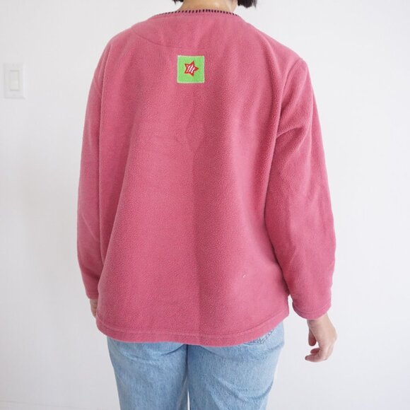 Vintage Jenny Buchanan Rosy Fleece Cat Embroidered Sweater Pink Grandmacore M - Picture 3 of 11